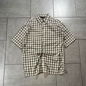Jordin Sportswear Mens Plaid Short Sleeve Button Down Shirt Tan Black White L
